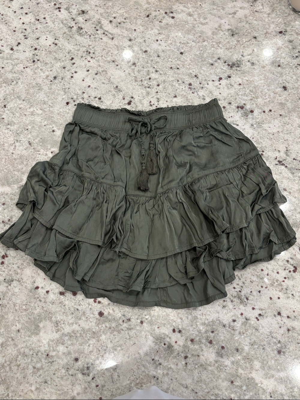 aerie Olive Green Layered Ruffle Mini Skirt